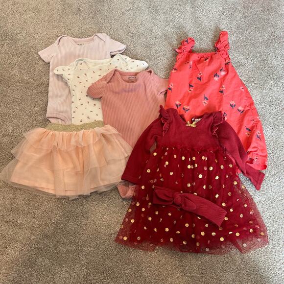 Lot of Baby Girls Clothes 9Mos Summer and Winter Pink Tutu Onesies Christmas‎ - Picture 1 of 11